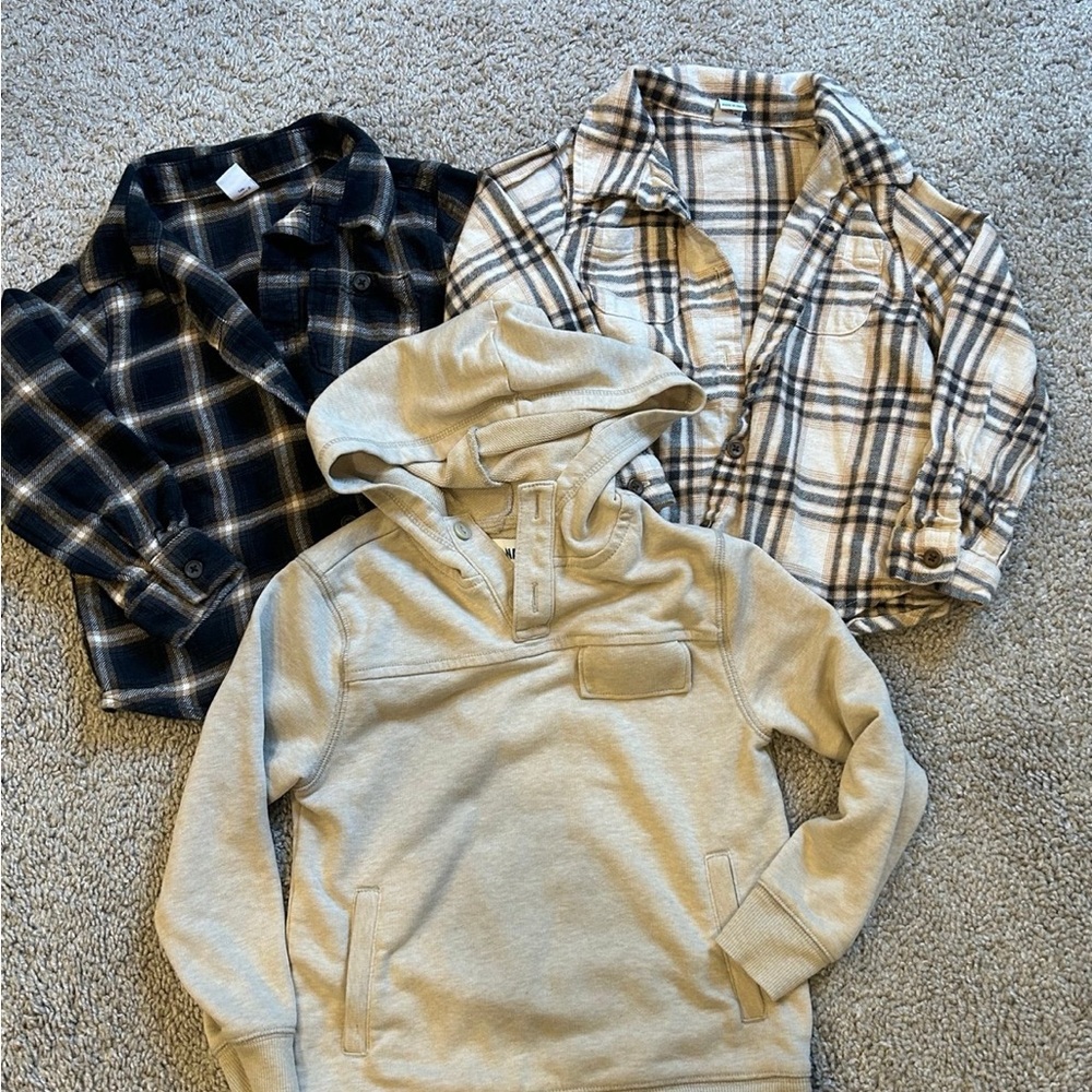 Kid Old Navy Fall Bundle Button Down Shirts and Beige Hoodie Set